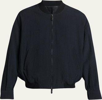 Giorgio Armani Mens Seersucker Full-Zip Bomber Jacket