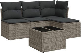 vidaXL Juego De Sof&aacute;s Jard&iacute;n Con Cojines 5 Pzas Rat&aacute;n Sint&eacute;tico Gris Vidaxl