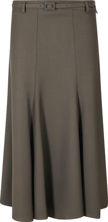 Alysi Forest Green Poly-Wool Panel Midi Skirt