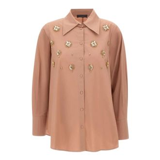 Elena Miro Overhemden, Dames, Roze, M, Katoen, Overshirt met Versieringen