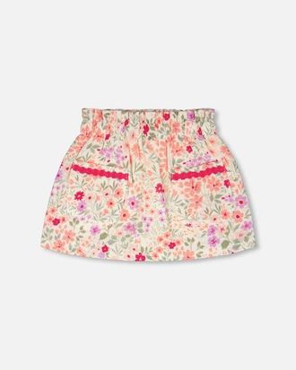 Deux par Deux Muslin Flared Printed Flowers Skort in Off White Printed Flowers at Nordstrom, Size 24M