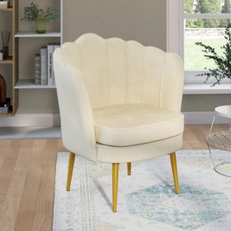 IDMarket Idmarket - adella sillón de concha de terciopelo crema con patas doradas