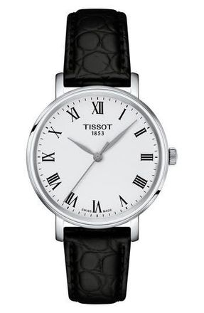 Tissot Everytime Desire Leather Strap Watch, 34mm in White/Silver at Nordstrom Rack