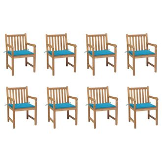 vidaXL Sillas De Jard&iacute;n 8 Uds Madera Maciza De Teca Cojines Azul Vidaxl