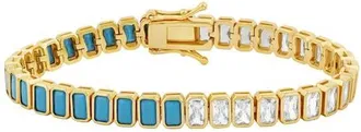 SHYMI Bezel Set Cubic Zirconia Tennis Bracelet in Gold/turquoise at Nordstrom
