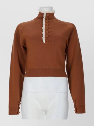 Chlo&eacute; wool knit mock neck lace pullover