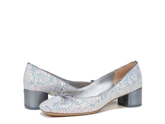 Franco Sarto Natalia Square Toe Block Heel Pumps with Bow High Womens Heels Light Blue Sparkle : 7.5 M, Leather