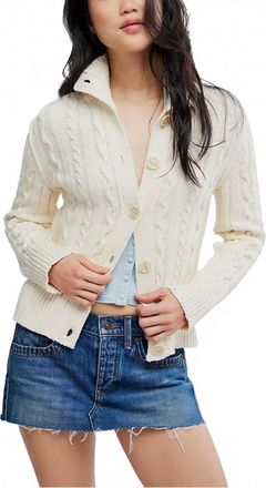 Free People Cable Collar Cardigan In Clean Ivory