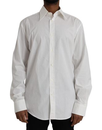 Dolce & Gabbana Mens White Cotton Dress Slim Fit Gold Shirt Elastane