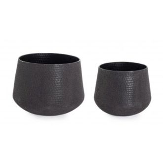 BIZZOTTO Set 2 Portavasi Kenar Tondo Nero Basso metallo lavorato artigianalmente