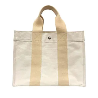 Herm&egrave;s Ivory Cotton Canvas Tote Bag (Pre-Owned)
