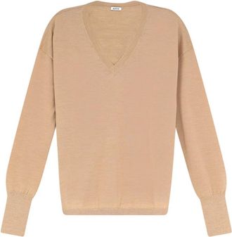 Aspesi V-hals Gebreide Trui - Dames - V-hals truien - Beige - L - Wol - Truien & Vesten