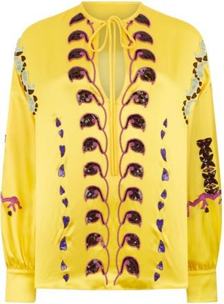Valentino Garavani Overhemden, Dames, Geel, L, Pailletten, Gele Zijden Blouse met Pailletten