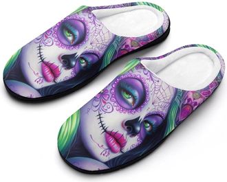 Generic Day of The Dead Skull Woman Womens Slippers Warm House Slippers Indoor House Shoes with Anti-Skid Rubber Sole