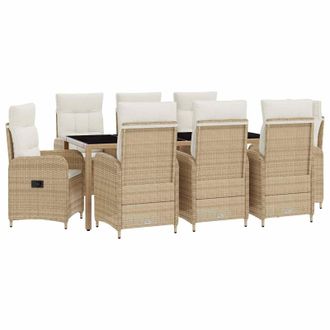 vidaXL Juego De Comedor Para Exteriores 9 Pcs Beige Y Blanco Crema Vidaxl