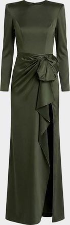 Mac Duggal Leena 1 Bow-Detailed Satin Column Gown