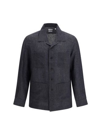 Brunello Cucinelli Mens Linen Shirt Easy Fit Anthracite