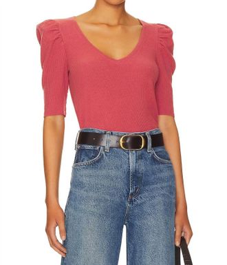 Nation Ltd Nancy Puffy Sleeve Sweater Tee In Rosehip