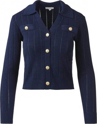 Kinross Cashmere Womens Rib Button Top In Navy