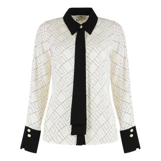 Elisabetta Franchi Overhemden, Dames, Wit, XS, Leer, Georgette Blouse met Tweekleurige Print