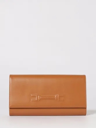 Elisabetta Franchi Leather Clutch with Embossed Logo