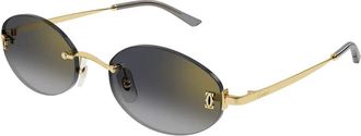 Cartier Double C Oval Zonnebrillen - Dames - Zonnebrillen - Geel - 55 MM - Nylon - Accessoires
