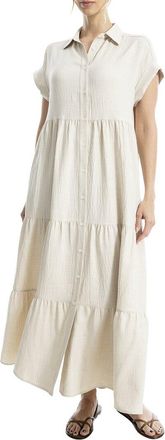Max Studio Button-Front Tiered Maxi Shirt Dress