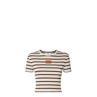 Fendi Tops, Dames, Veelkleurig, S, Katoen, Stretch katoenen T-shirt met borduursel