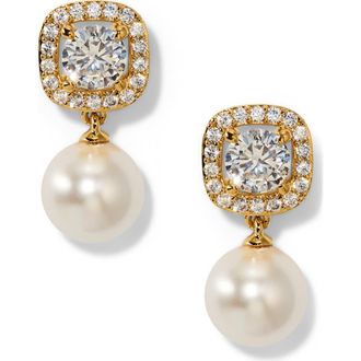 Nadri Halo Imitation Pearl Drop Earrings in Gold at Nordstrom