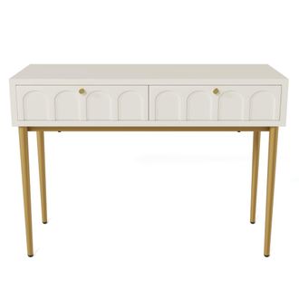 Urban Meuble Mueble de TV blanco y dorado con cajones de dise&ntilde;o contempor&aacute;neo