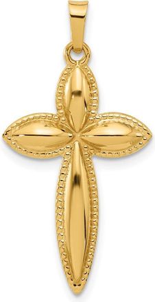 Diamond2Deal 14k Yellow Gold Polished and Beaded Hollow Edge Passion Cross Pendant