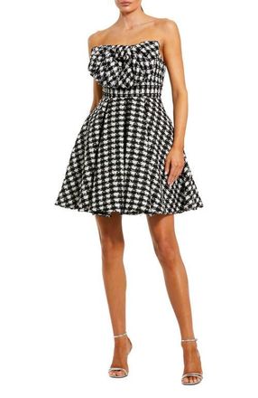 Mac Duggal Boucle Strapless Mini Dress With Bow in Black Ivory at Nordstrom, Size 12