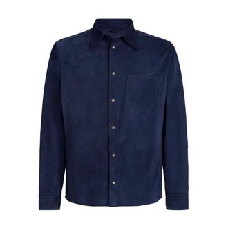 Brunello Cucinelli Casual Shirts, male, Blue, L, Suede Texture Shirt