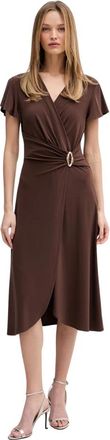 Joseph Ribkoff Midi-jurk met ceintuur en overslag - Dames - Wikkelkleedje - Bruin - 4XL - Kleedjes