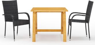 vidaXL Juego De Comedor Para Jard&iacute;n 3 Piezas Negro Vidaxl