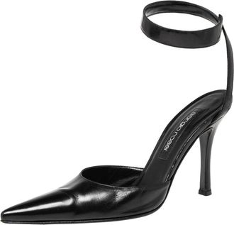Sergio Rossi Black Leather Ankle Wrap Pointed-Toe Pumps