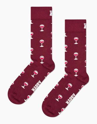 Happy Socks Womens Glass Of Wine Socks, Merlot/Burgundy - Red - Size: 9.5/12.5/12/11.5/11/10.5/10/13/9/8/8.5