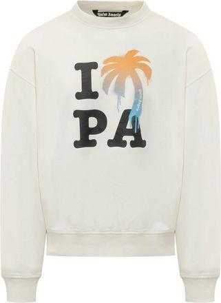 Palm Angels White Graphic Crew Neck Sweatshirt