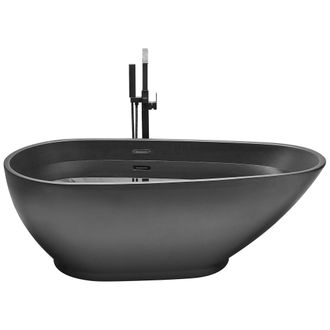 Beliani Ba&ntilde;era Independiente De Acr&iacute;lico Sanitario Negro Brillante Individual 173 X 82 Cm Dise&ntilde;o Moderno Ovalado Guiana