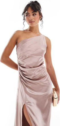 Pretty Lavish Amelia - Vestito lungo da damigella monospalla in raso arricciato color ametista-Rosa
