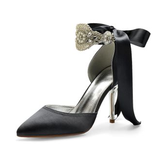 Miyoopark Wedding and Evening Shoes for Women Prom Pumps with Ribbon M531 Black UK 6.5