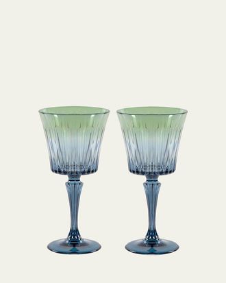 Luisa Beccaria Green Shaded Stemmed Water Glasses, Set of 2