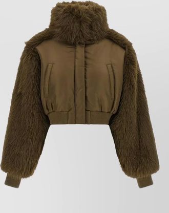 Pinko cropped oversized faux fur bomber jacket