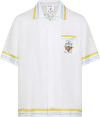 Casablanca Mss 26Sh 00304 Zijden Overhemd - Heren - Korte mouwen Overhemden - Wit - M - Overhemden