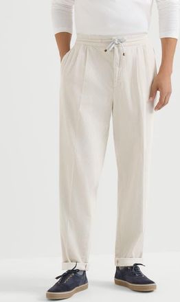 Brunello Cucinelli Garment-dyed trousers in cotton corduroy with drawstring and double pleats in White at Nordstrom, Size 44