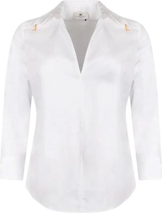 Elisabetta Franchi Shirt met Cut-Out en Gouden Details - Dames - Blouses - Wit - M - Katoen - Overhemden