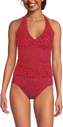 Lands End Twist Halter Tankini Top in Red Mini Dot at Nordstrom, Size 16