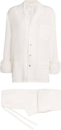 Olivia Von Halle Fifi Faux-Fur-Trim Silk Crepe Pyjamas Size M