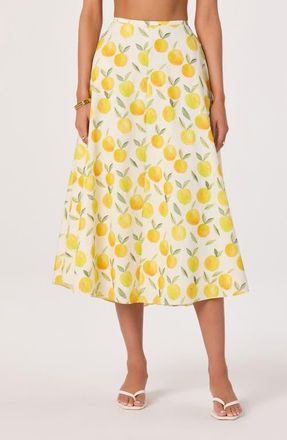 ASTR the Label Myria Lemon Print Midi Skirt at Nordstrom, Size Large