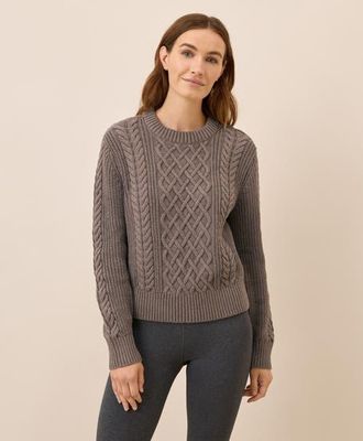 Pact Organic Cotton Cable Knit Crew Sweater in Deep Taupe Heather at Nordstrom, Size X-Small